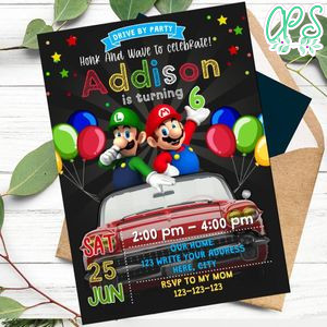 Super Mario Drive By Birthday Parade Invitation Printable Instant Download