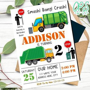 Trash Truck Invitation Template to Print at Home Instant Download