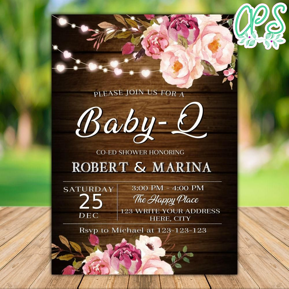 Printable BabyQ Shower Invitations Instant Download CustomPartyShirts Studio