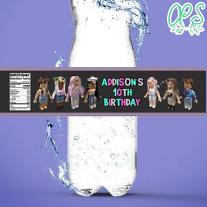 Girl Roblox Birthday Water Bottle Label Template to Print at Home Instant Download