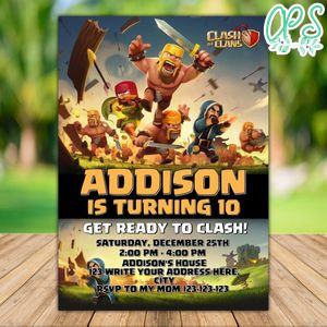 Printable Clash Of Clans Birthday Invitation Instant Download
