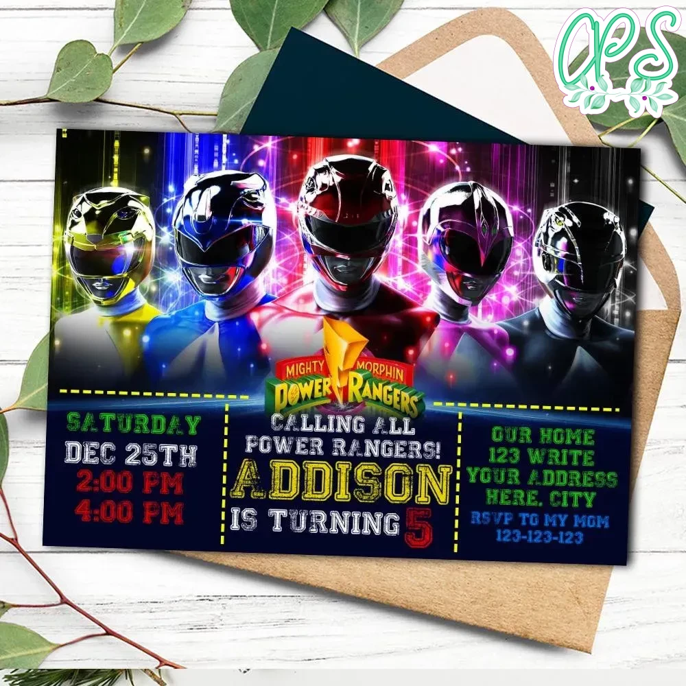Mighty Morphin power rangers Invitation Customizable Template ...