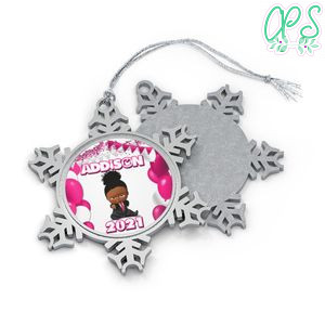 Girl Boss Baby African American Pewter Snowflake Ornament Gift