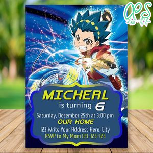 Editable Beyblade Burst Invitation and Free Thank You Tag Instant Download