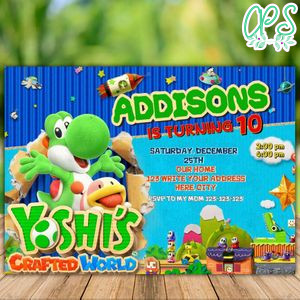 Printable Yoshi's Crafted World Birthday Invitation Instant Download