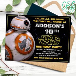 Printable BB8 Star Wars Birthday Invitation Instant Download