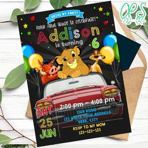 Lion King Drive By Birthday Parade Invitation Printable Instant Download