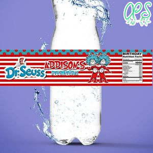 Thing 1 and thing 2 Birthday Water Bottle Label Template to Print at Home Instant Download