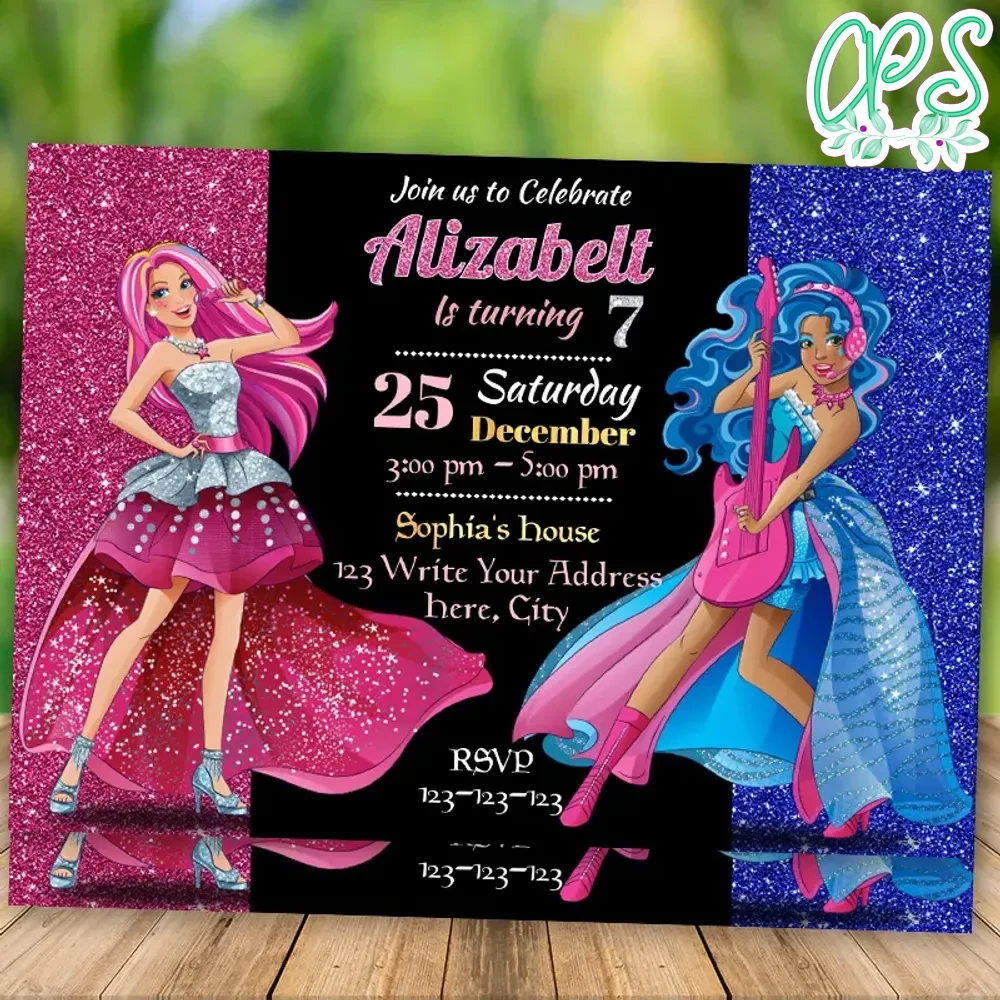 Editable Barbie Rock Birthday Invitations Instant Download CustomPartyShirts