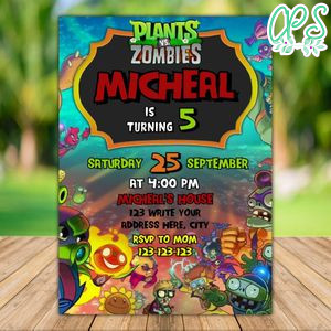 Editable Plants Vs Zombies Party Invitation Digital File
