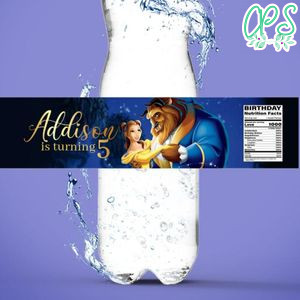 Beauty and The Beast Birthday Water Bottle Label Template to Print at Home Instant Download