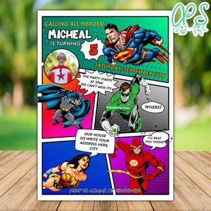 Printable DC Comics Invitation Template With Photo Instant Download