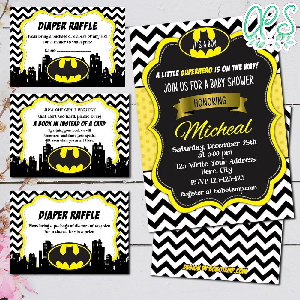Editable Super Hero Batman Baby Shower Invitation Digital File
