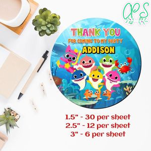 Customized Baby Shark Printed Happy Birthday Sticker Sheets