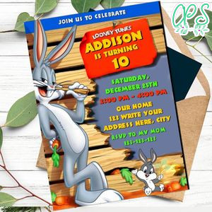 Bugs bunny Invitation Template to Print at Home Instant Download