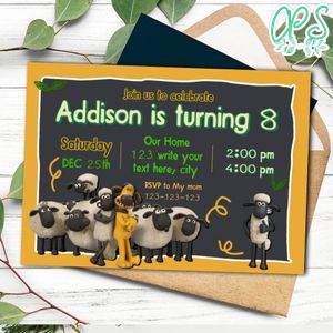 Shaun the sheep Invitation Template to Print at Home Instant Download