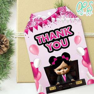 Black Girl Boss Baby Thank you tag Template to Print at Home Instant Download