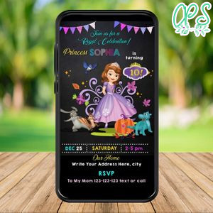 Mobile Sofia the First Birthday Electronic Invite Invitation Instant Download