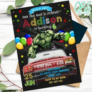 Hulk Superhero Drive By Birthday Parade Invitation Printable Instant Download