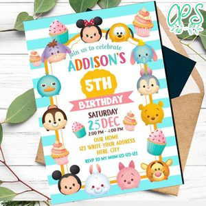 Tsum tsum Invitation Template to Print at Home Instant Download