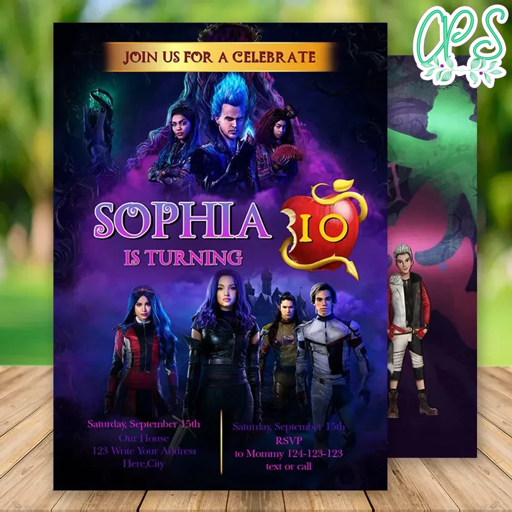 Disney Descendants Mal Evie Birthday Party Invitations Printable ...