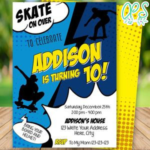 Editable Skater Birthday Party Invitation Instant Download