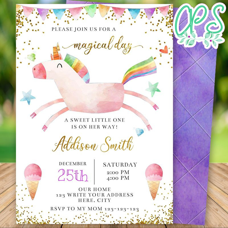Printable Magical Unicorn Baby Shower Invitation Instant Download
