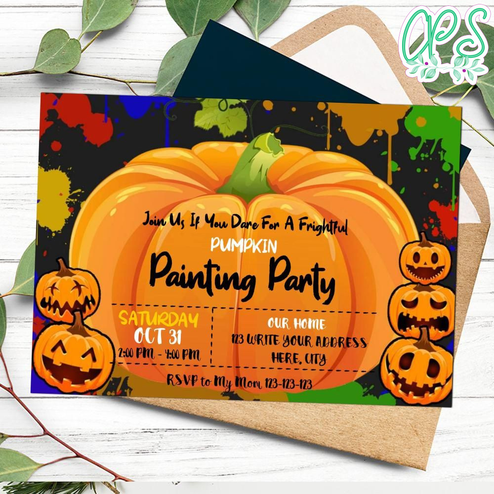 Pumpkin Painting Party Invitation Customizable Template DIY