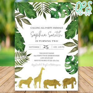 Editable Jungle Animals Baby Boy 2nd Birthday Invitation Instant Download