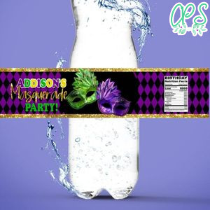 Mardi gras Water Bottle Label Template to Print at Home Instant Download
