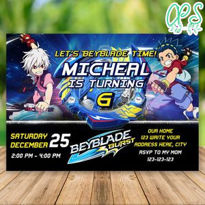 Editable Beyblade Burst Party Invitation and Free Thank You Tag Instant Download