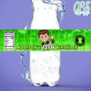 Ben 10 Birthday Water Bottle Label Template to Print at Home Instant Download