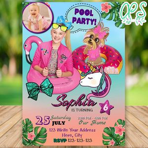 Personalized Jojo Siwa Pool Party Invitation With Photo Instant Download