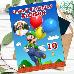 Luigi Mario Happy Birthday Card With Photo