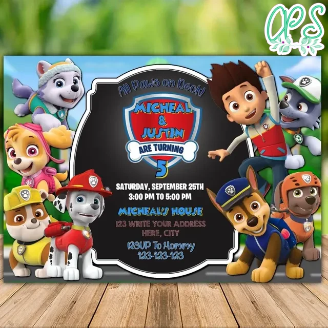 Printable Joint Paw Patrol Birthday Invitation Instant Download | CustomPartyShirts for Free Paw Patrol Printable Birthday Invitations