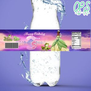 Princess Tiana Birthday Water Bottle Label Template to Print at Home Instant Download