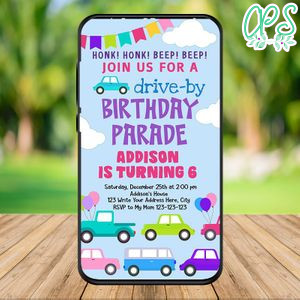 Electronic Girl Drive By Birthday Parade Electronic Invite Invitation Instant Download