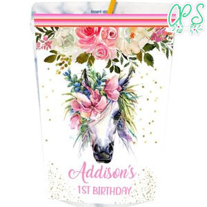Pink Floral Horse Capri Sun Label Printable Instant Download
