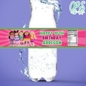 Cabbage patch Birthday Water Bottle Label Template to Print at Home Instant Download