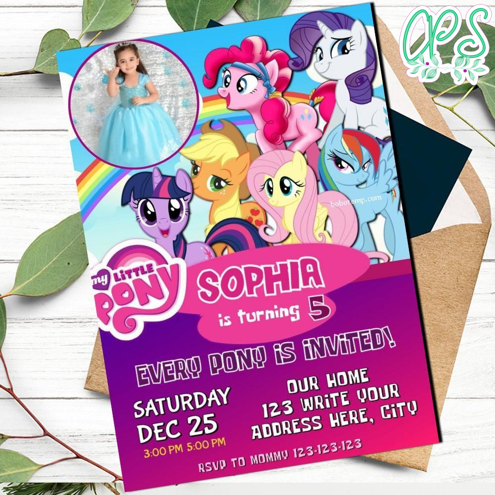 Editable My Little Pony Invitation For Girl With Photo DIY