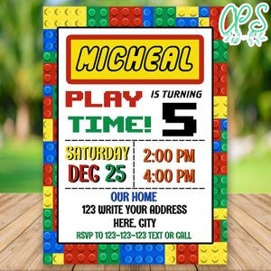 Editable Colorful Lego Building Blocks Invitation Instant Download