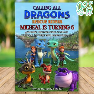 Editable Dragons Rescue Riders birthday Flyer Instant Download