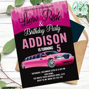 Limo Birthday Party Invitation Template to Print at Home Instant Download