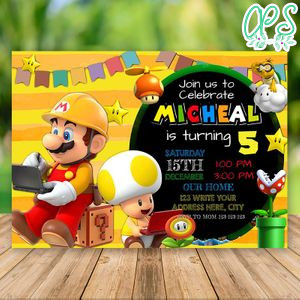 Editable Mario Maker Invitation and Free Thank You Card Instant Download