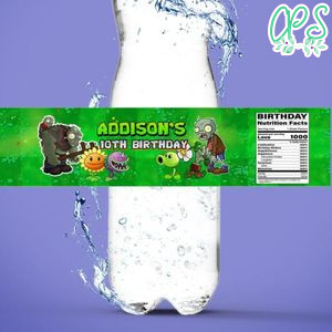 Plants vs Zombies Water Bottle Label Template to Print at Home Instant Download