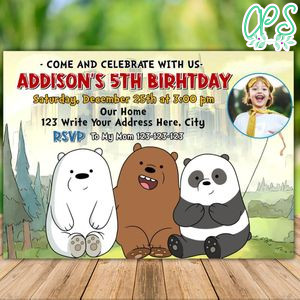 Printable We Bare Bears Birthday Flyer With Photo Instant Download