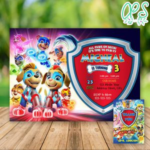 Editable Mighty Pups Paw Patrol Party Invitations and Free Thank You Card Instant Download