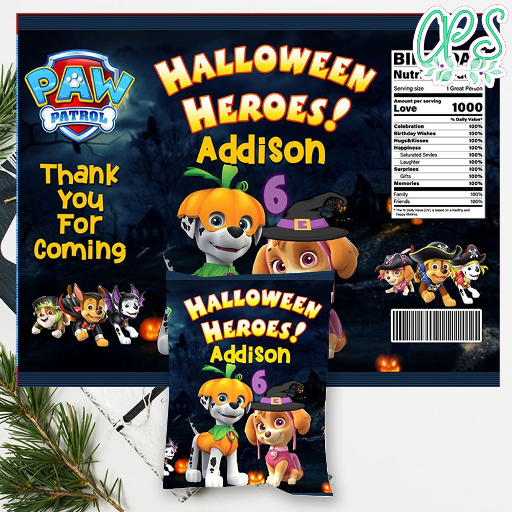 Paw Patrol Halloween Birthday Chip Bag Digital File Printable DIY