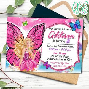 Barbie mariposa Invitation Customizable Template Instant Download