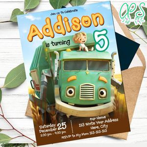 Garbage Truck TV Invitation Template to Print at Home Instant Download